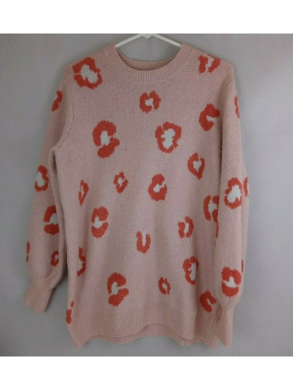 Terra & Sky Women's Pink Sweater With Orange Leopard Print Design Size 14W